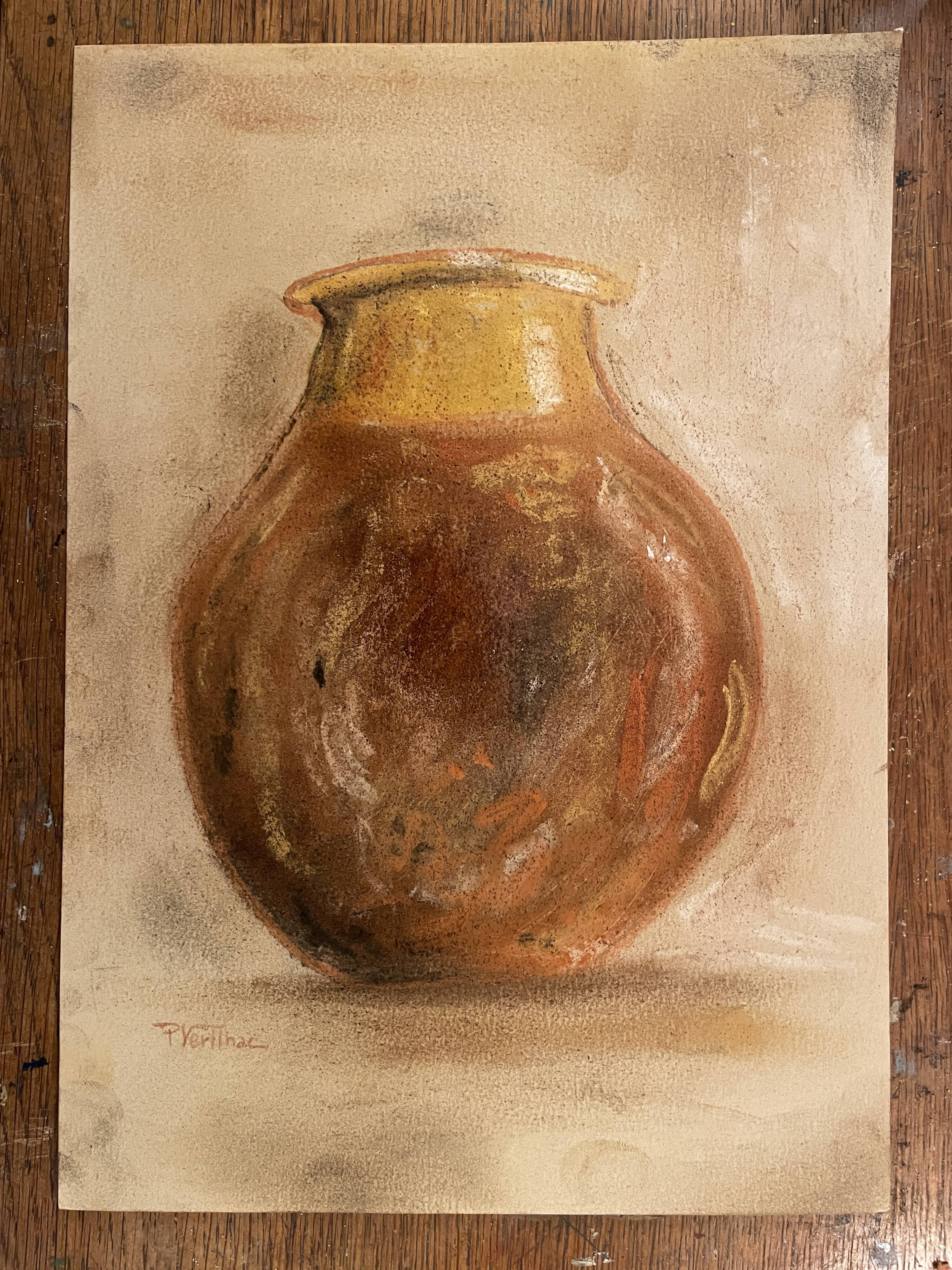 Painting signed pastel still life “Provençal jar”
