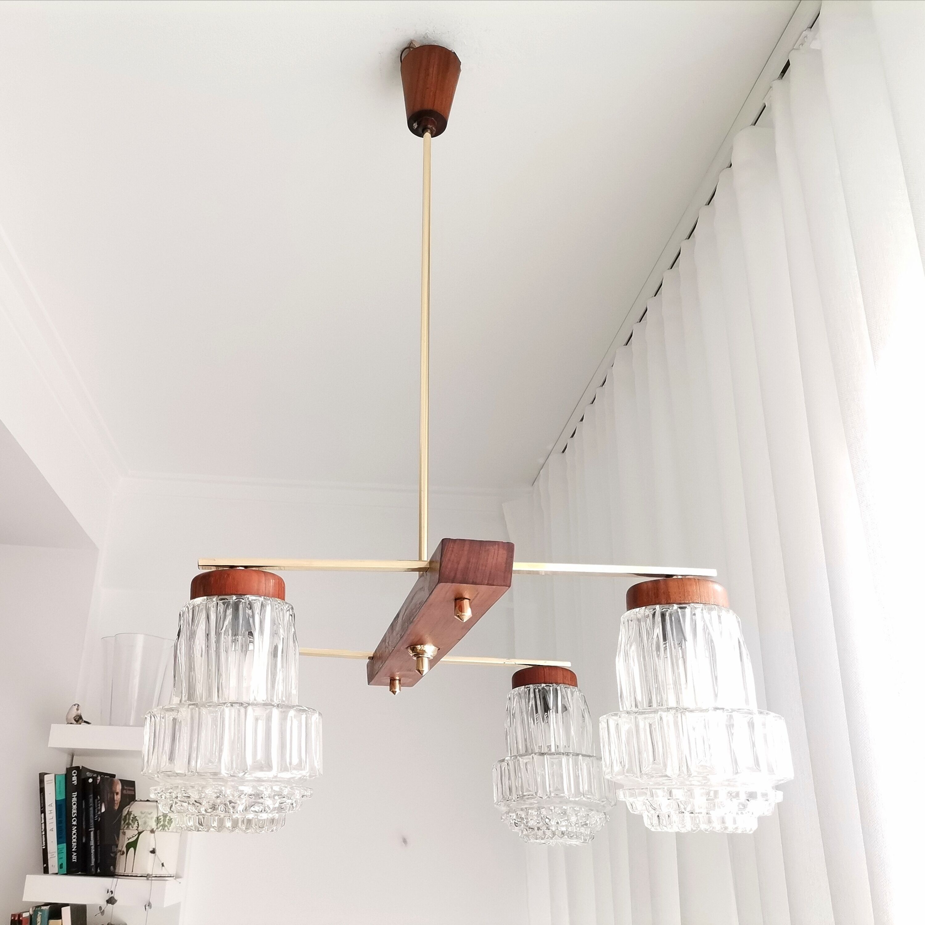 Vintage 60s rustic 4-light  wooden chandelier