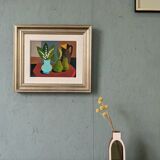 Mid-Century Modern "Pears & Lily of the Valley" Swedish Vintage Expressionist Still Life Tempera Pai