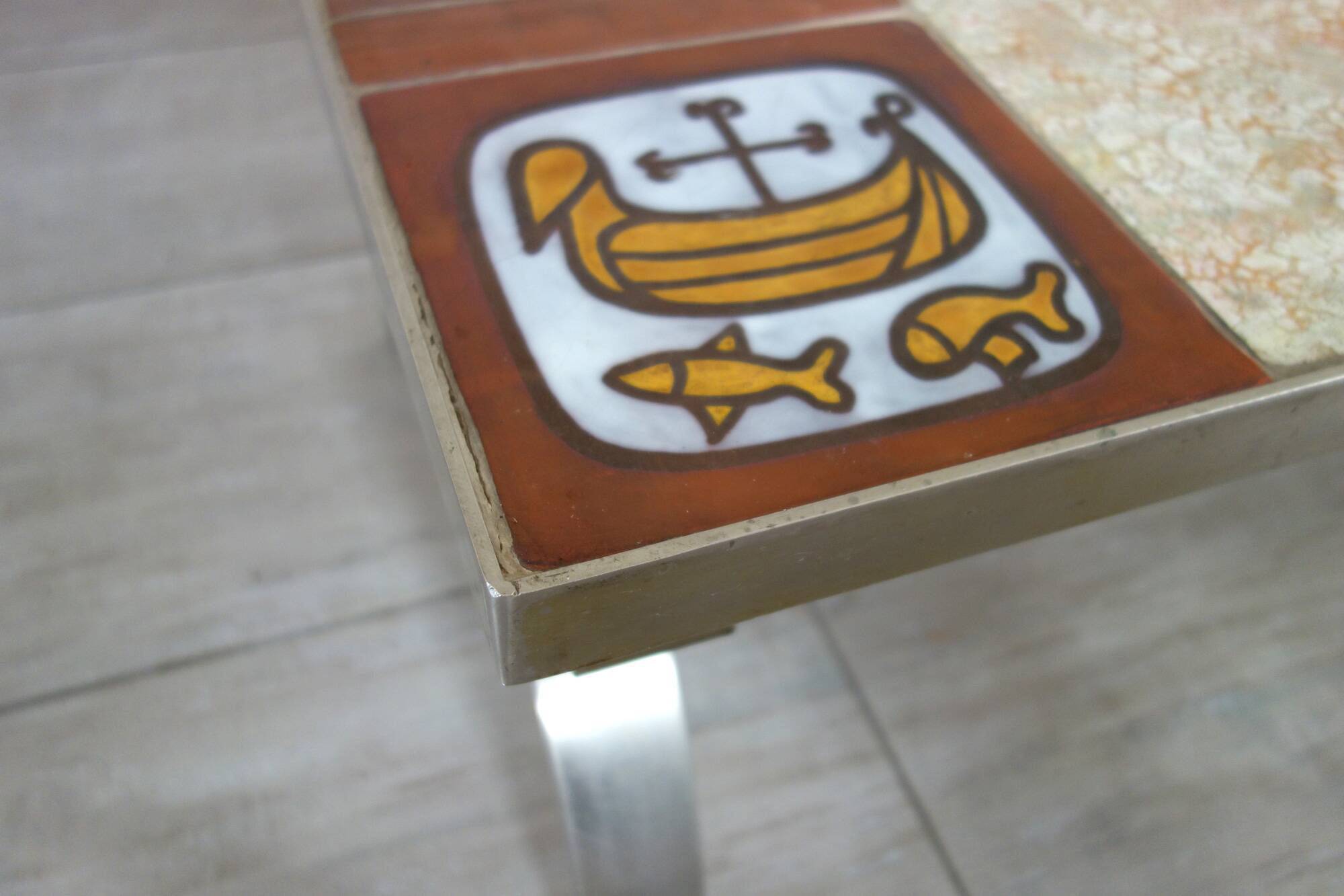 Jean Gregorieff coffee table for Roche Bobois, ceramic and brushed steel