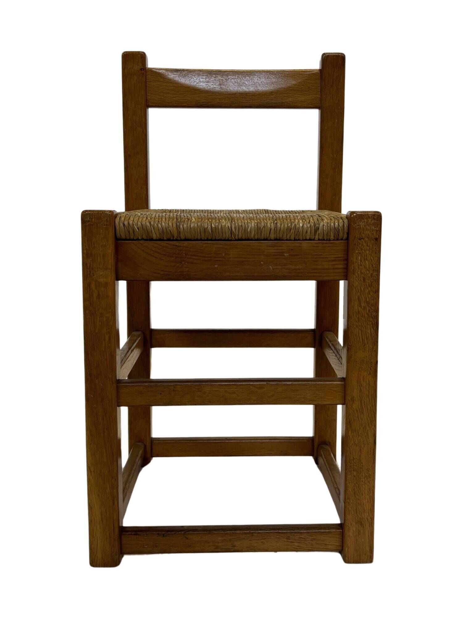 Set of four vintage chairs / stool - brutalist style minimalist oak and wicker 60s