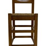 Set of four vintage chairs / stool - brutalist style minimalist oak and wicker 60s