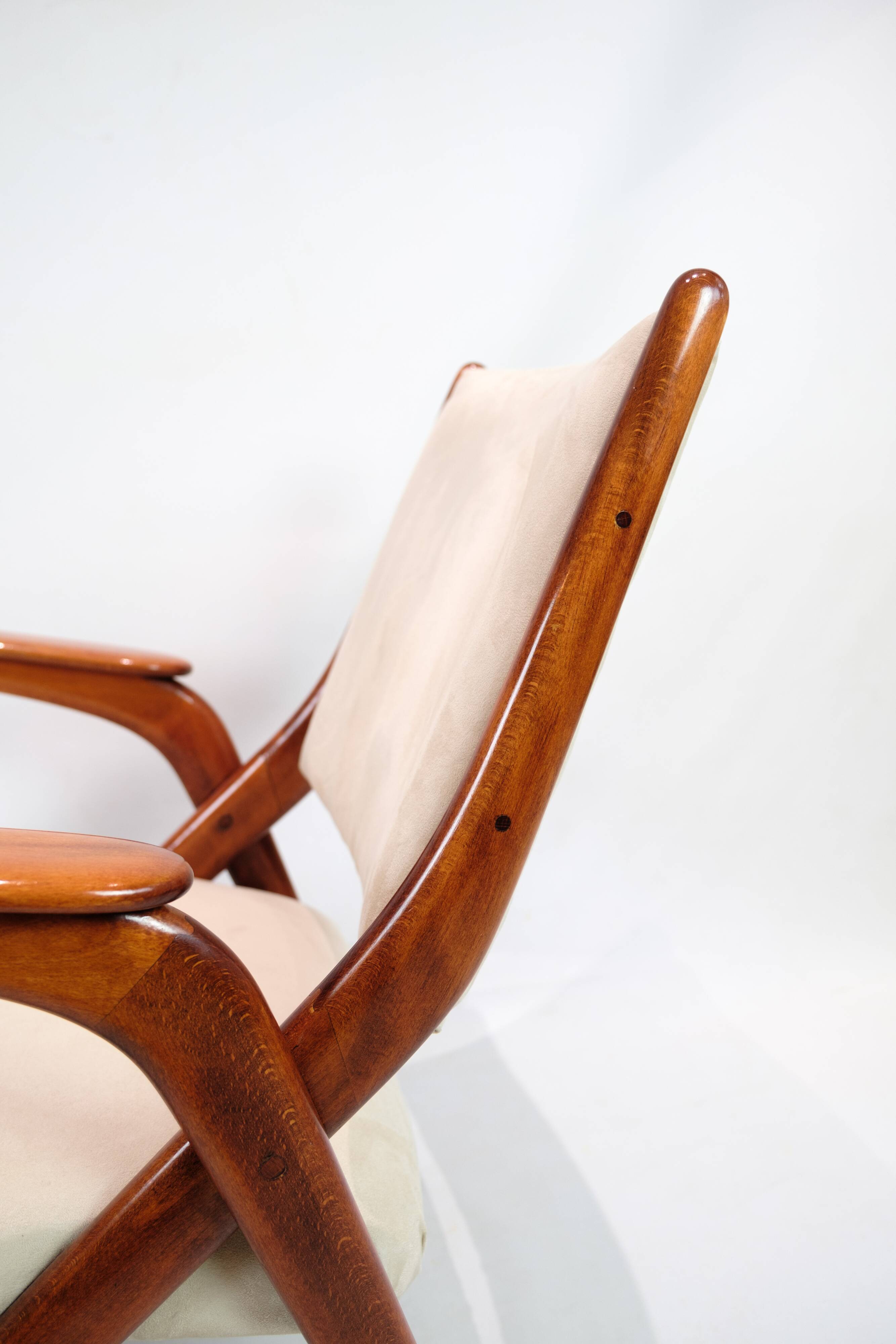 Armchair Made In Polished Dark Wood & Light Fabric By Arne Hovmand-Olsen From 1960s
