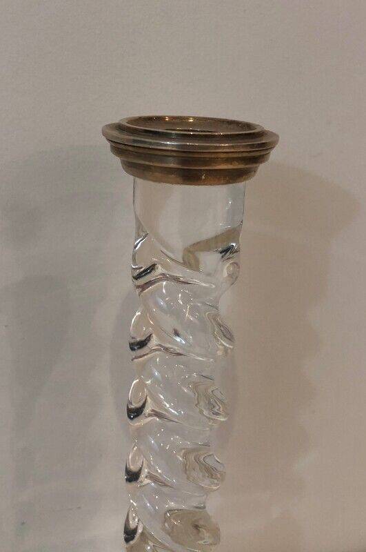 Pair of twisted plexiglass and silver-plated candlesticks