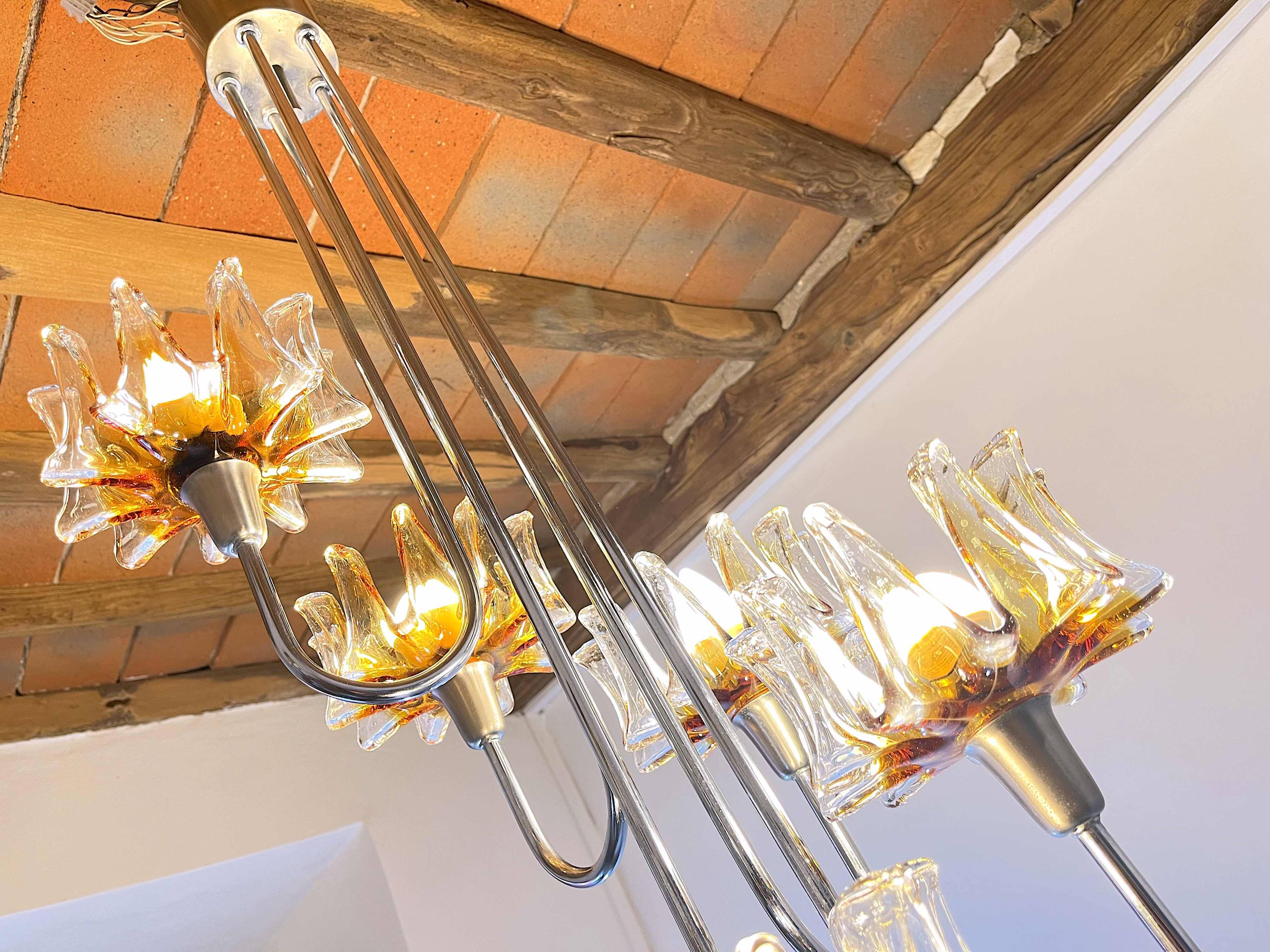 Chrome Murano Glass Chandelier