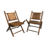 Ancien fauteuils coloniaux en cuir tressé