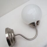 Gooseneck wall lamp, white opaline round globe