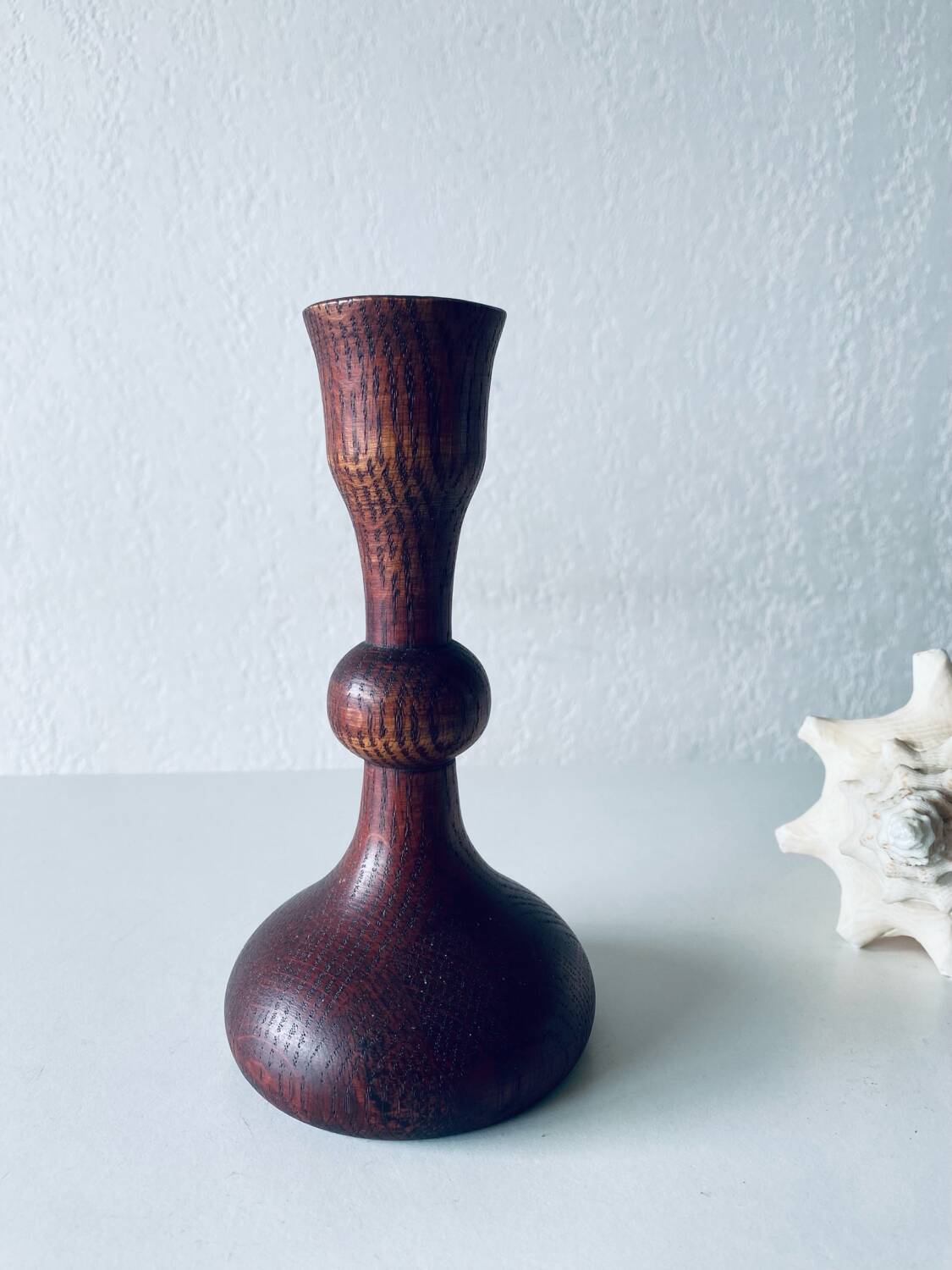 Turned wooden candle holder
