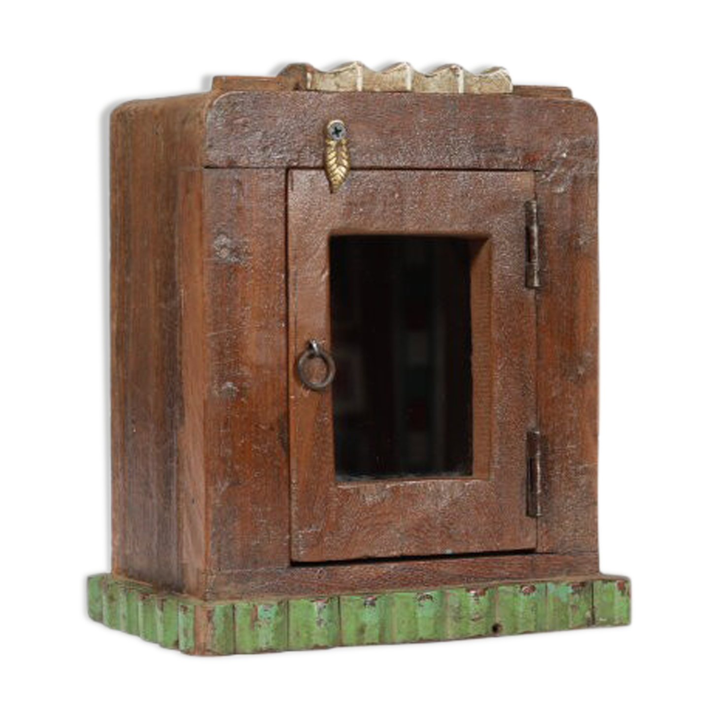 Little old wall showcase box has clock patina of origin india