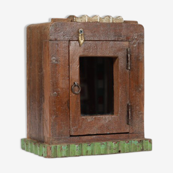 Little old wall showcase box has clock patina of origin india