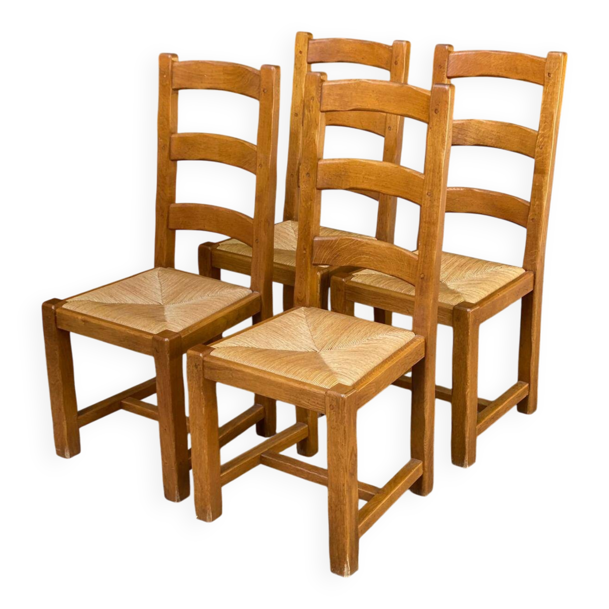 4 chaises à manger bois massif chêne paillées type ferme