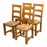 4 chaises à manger bois massif chêne paillées type ferme