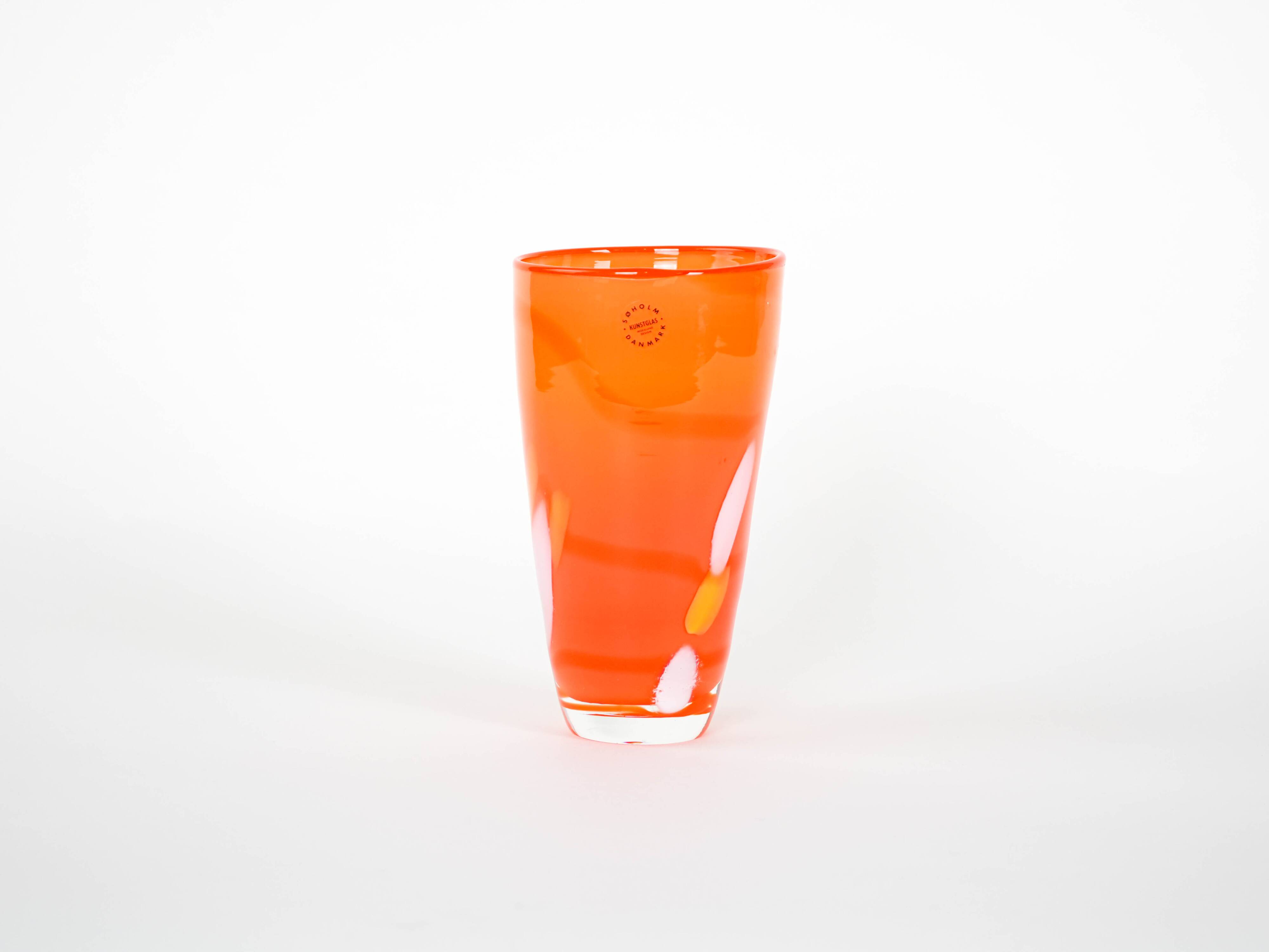 Orange glass vase, Danish design, 1960s, manufactured by Søholm