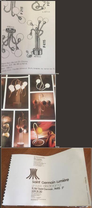 Vintage model F415 floor lamp in gold metal, Saint Germain Lumière edition, 1970