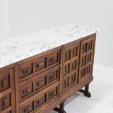 Buffet brutaliste espagnol en bois massif et marbre