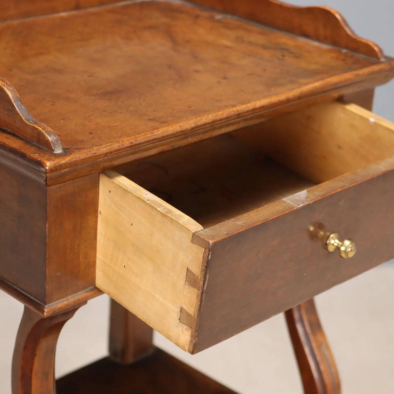 Antique walnut bedside tables with drawer, Italy, 19th century.