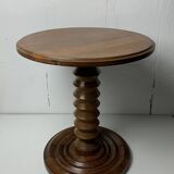 French Brutalist Wood Turned Wine Press Side Table in the style of Charles Dudouyt, France, 1940s
