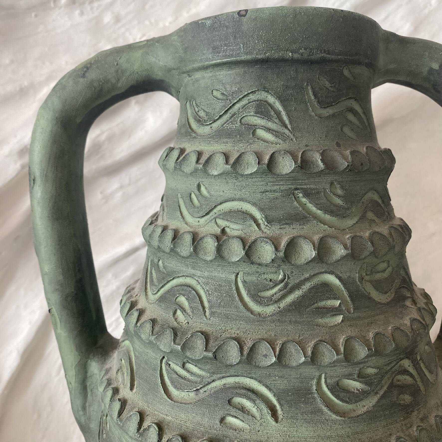 Spanish vase from the 60s-70s, olive green-grey ceramic, 31 cm.