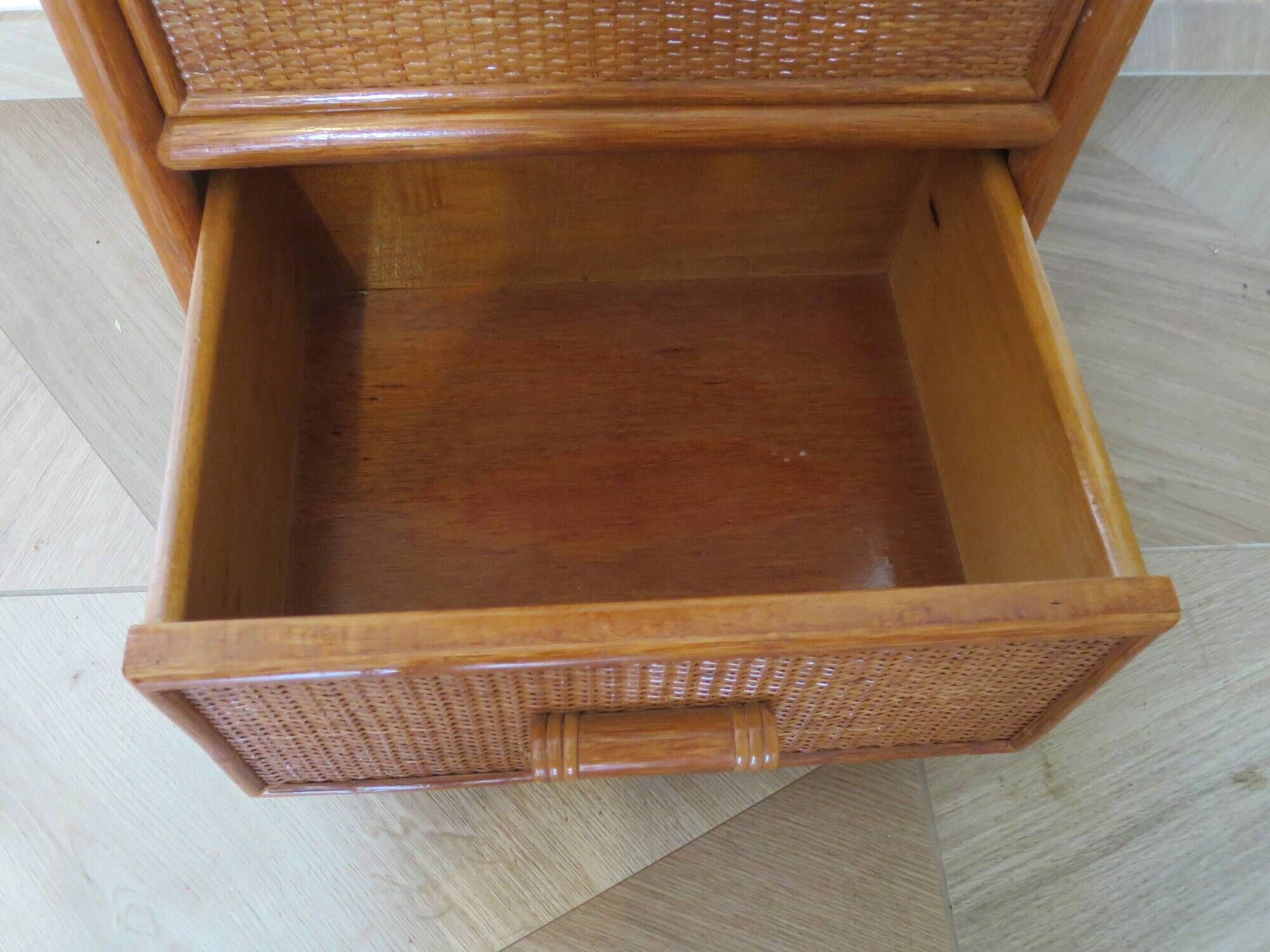 Vintage - sideboard - chest of drawers - woven rattan chest of drawers - wood - bamboo - 80s