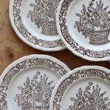 Assiettes à dessert vintage porcelaine motif bouquet champêtre marron