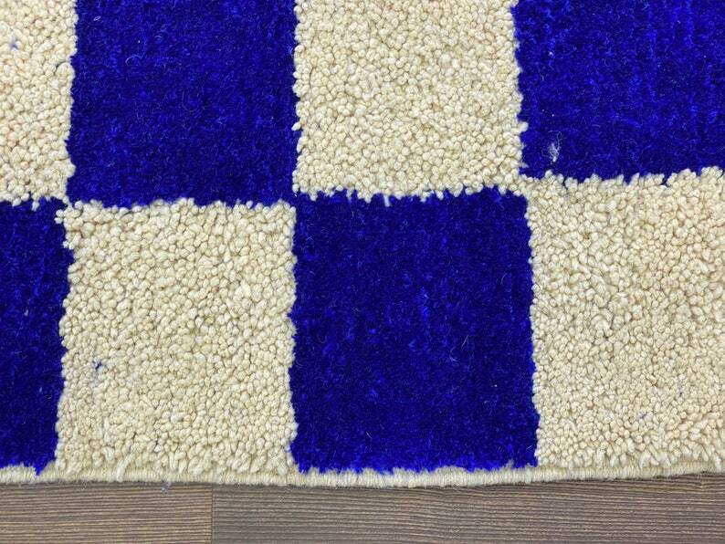 Traditional handmade blue white Berber rug 250cmx150cm