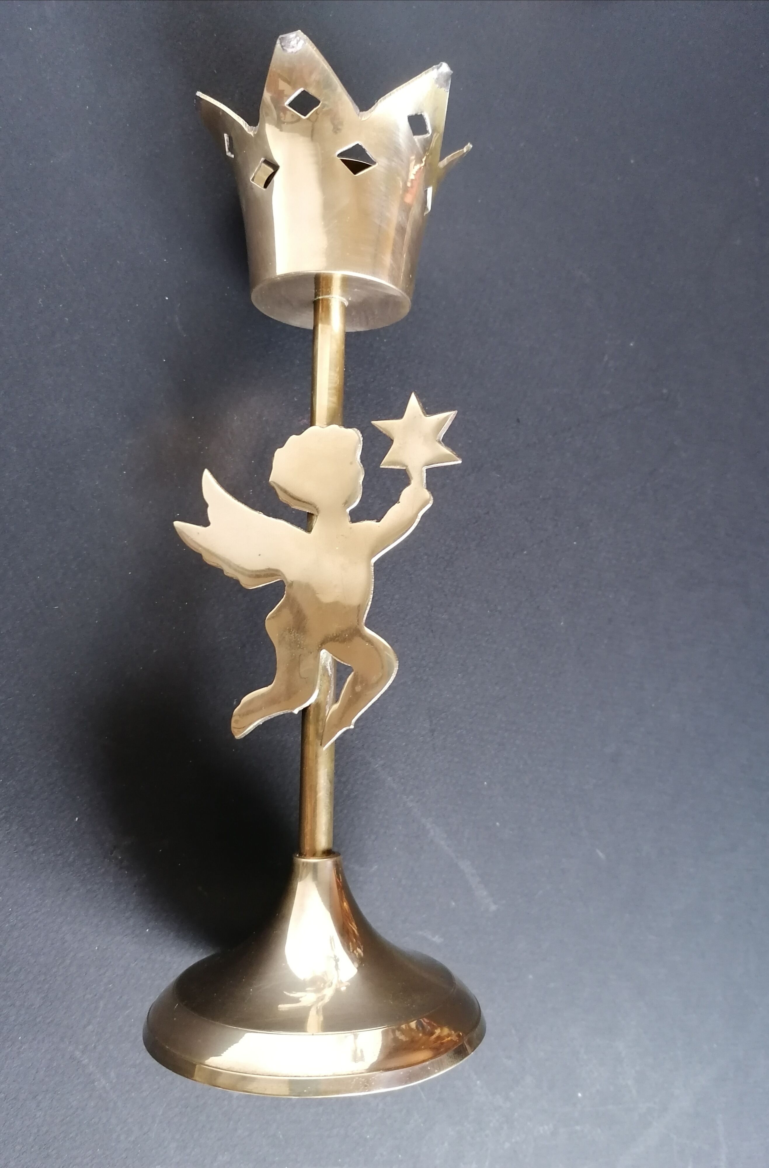 Pair of let'stag candle holders brass angels