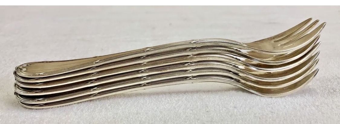 6 oyster forks Christofle crossed ribbons silver metal