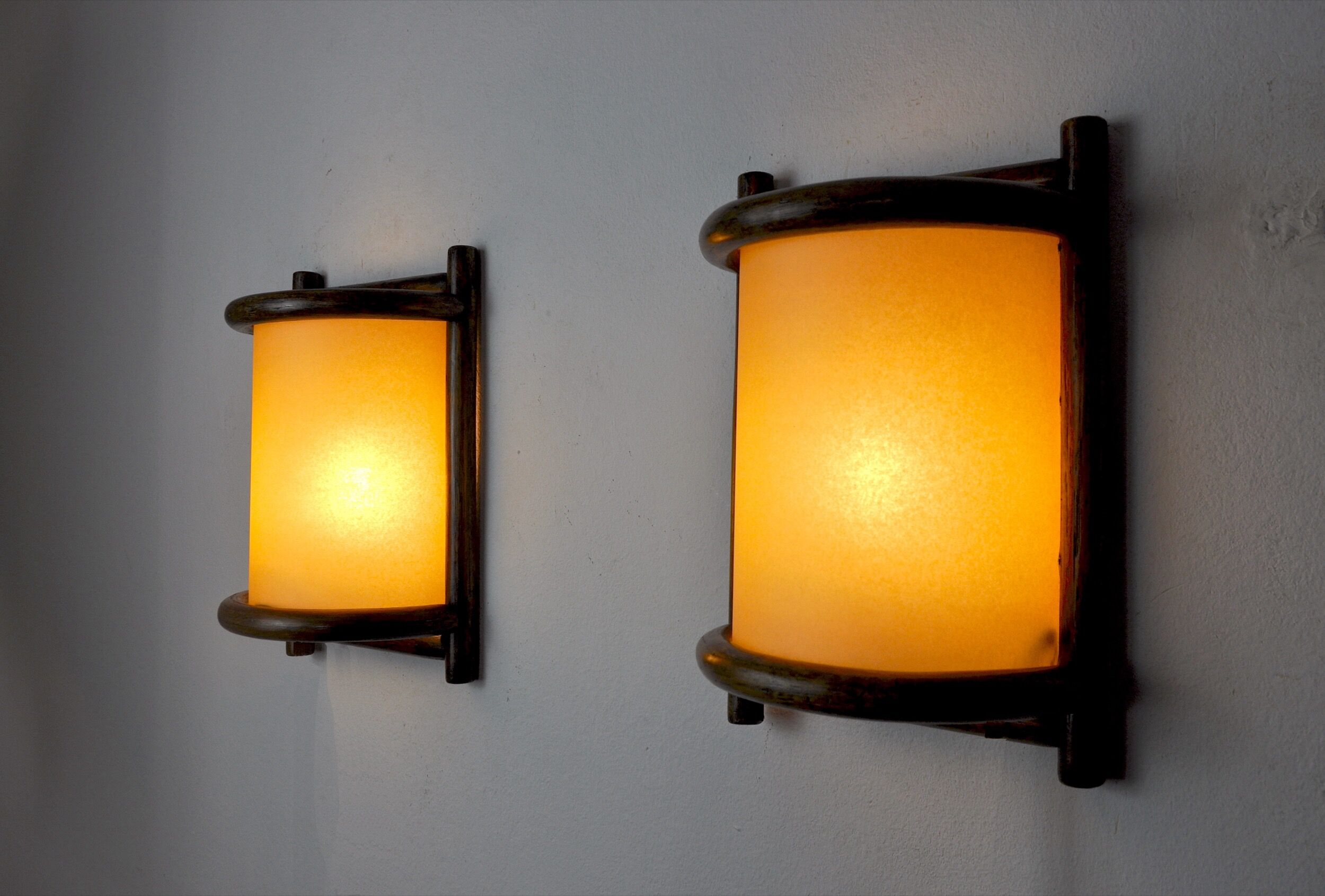Pair of rattan wall lights France 1960
