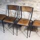 4 chaises d'école pieds fuselés métal et bois