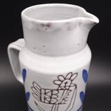 Enamelled terracotta pitcher, bird decoration engraved by Michel Barbier, Vallauris circa 1970