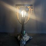 1900 Art Nouveau wrought iron lamp with floral motif