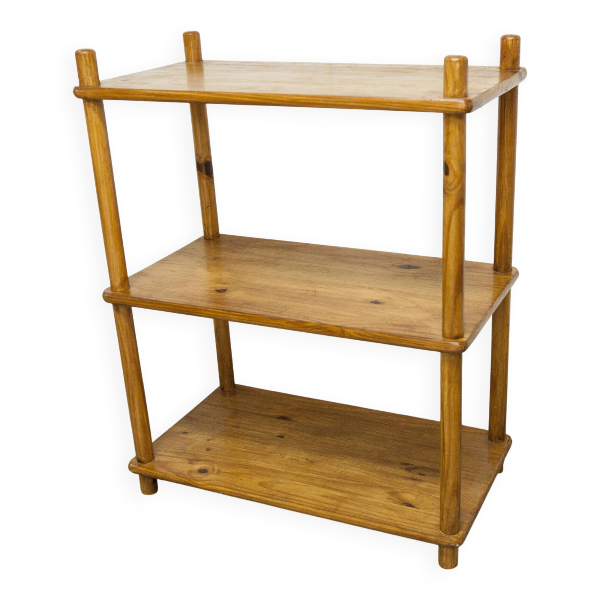 Scandinavian rectangular shelf from the 1960s, made of solid pine with round pencil legs.
