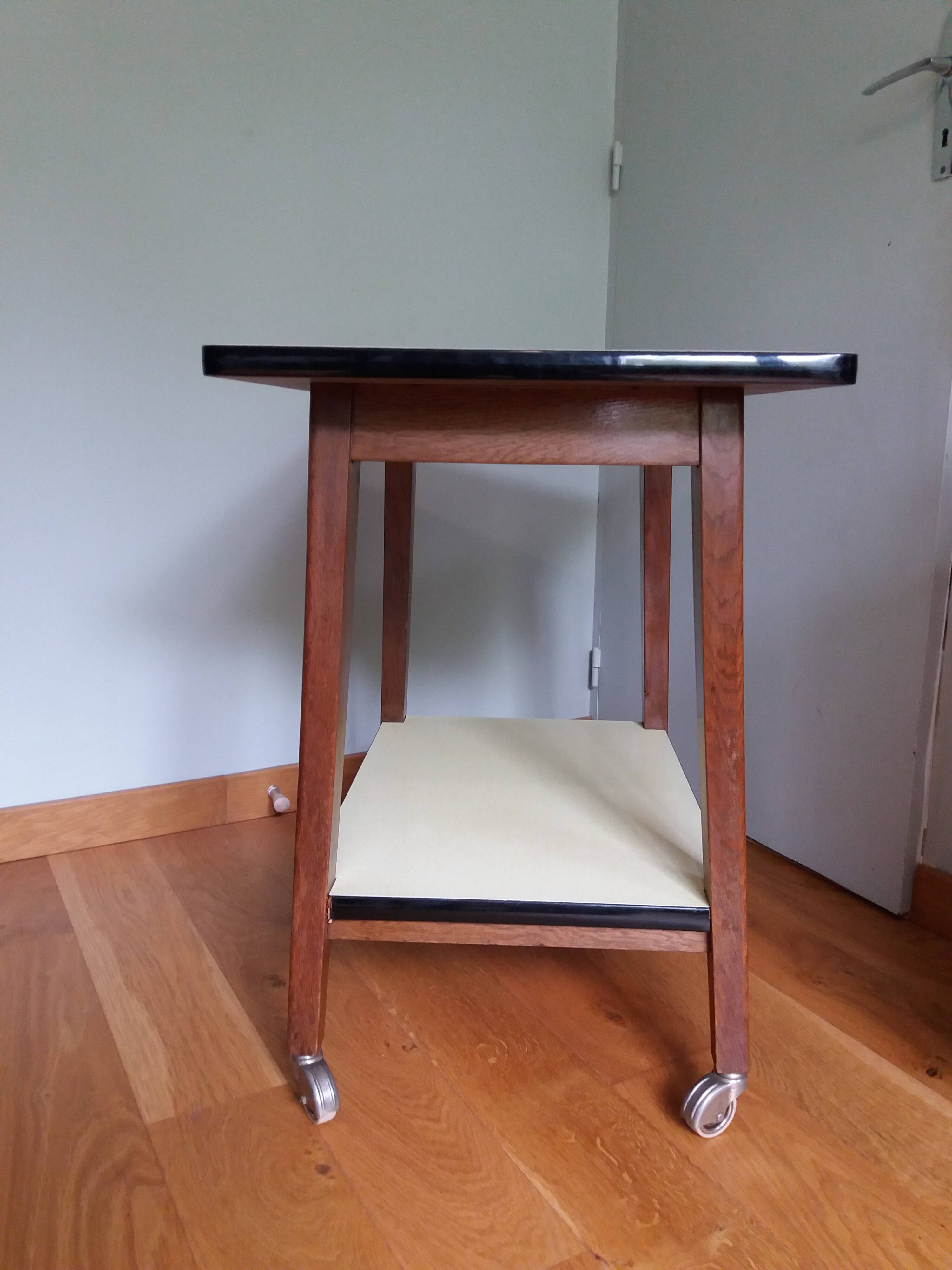 Formica and wood dessert table on wheels