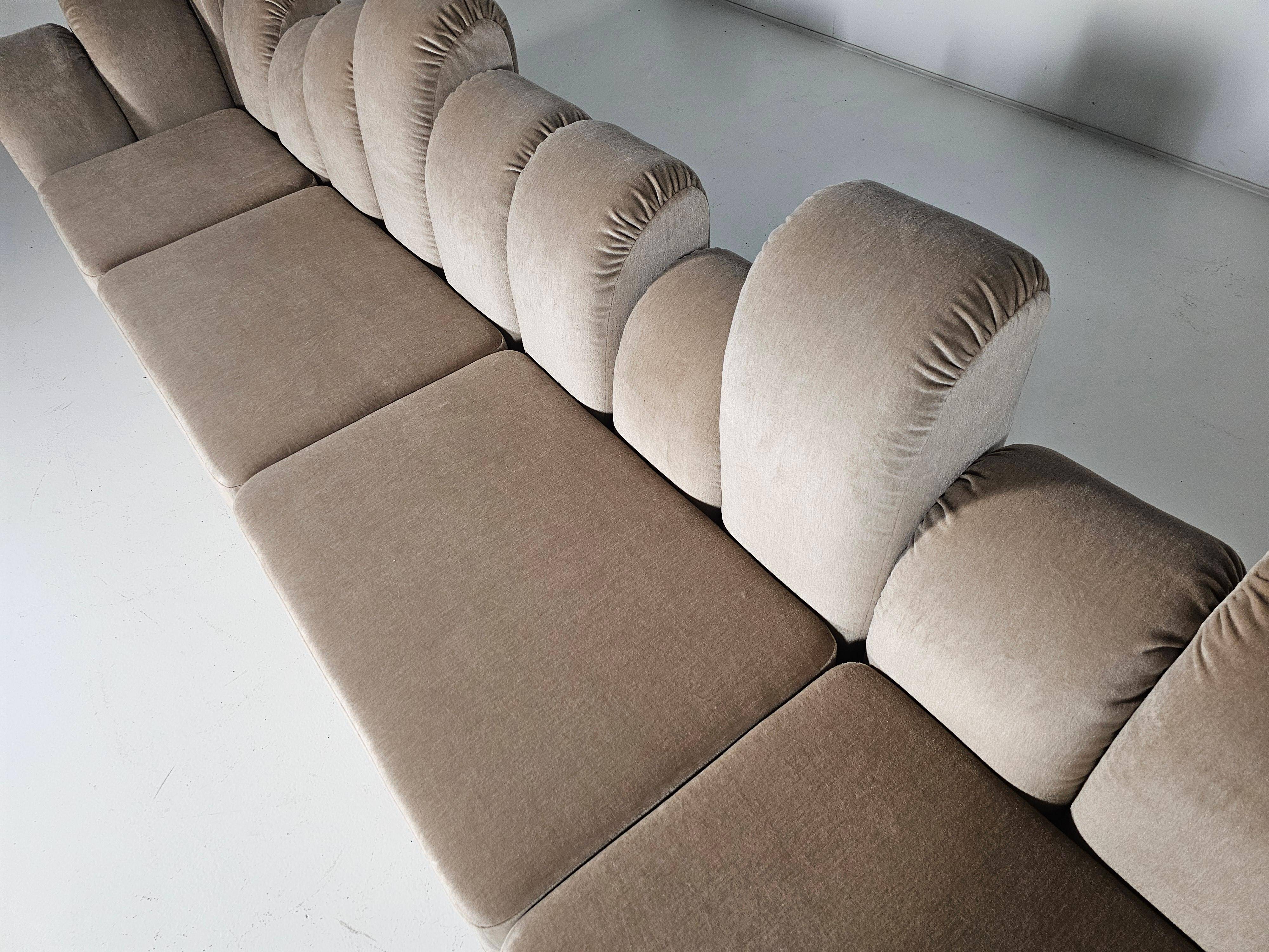 Beige mohair velvet sectional sofa by Hans Hopfer, Roche Bobois.