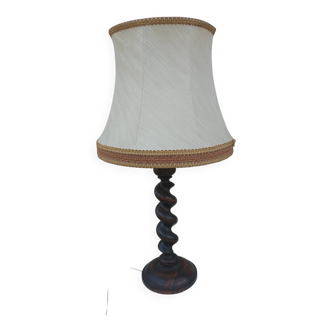 Turned wood bedside lamp in the style of Charles Dudouyt with lampshade
