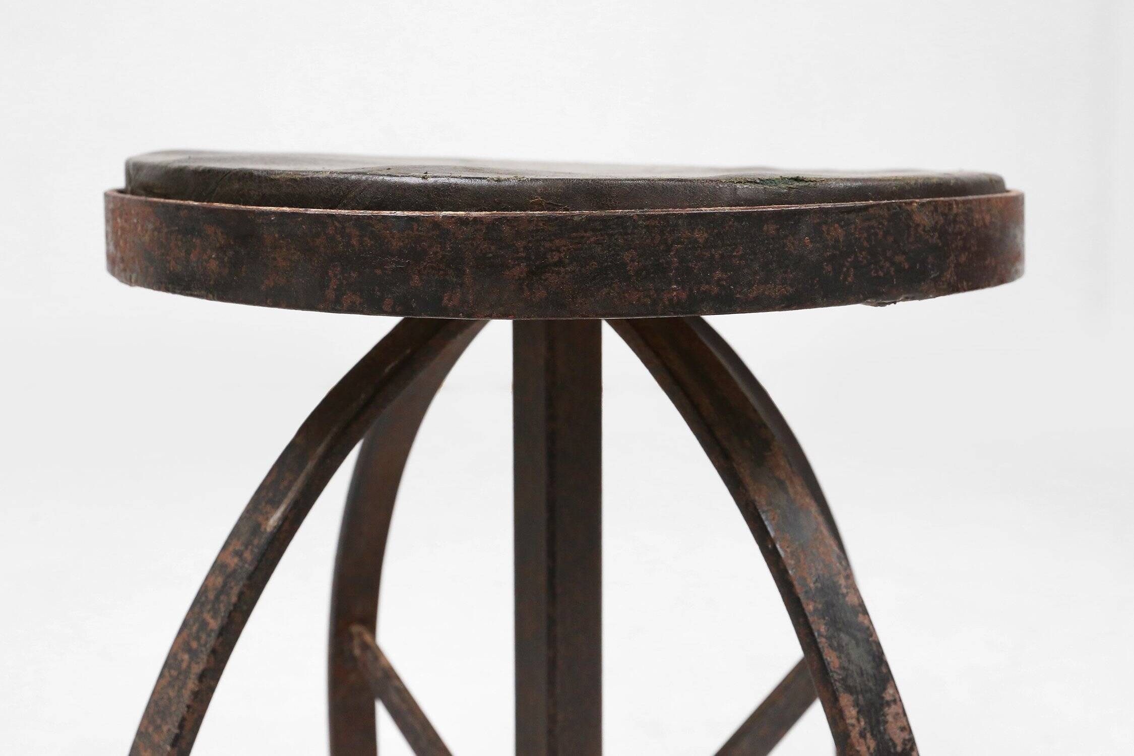 Industrial Black Metal Stool with Frame, France 1920s