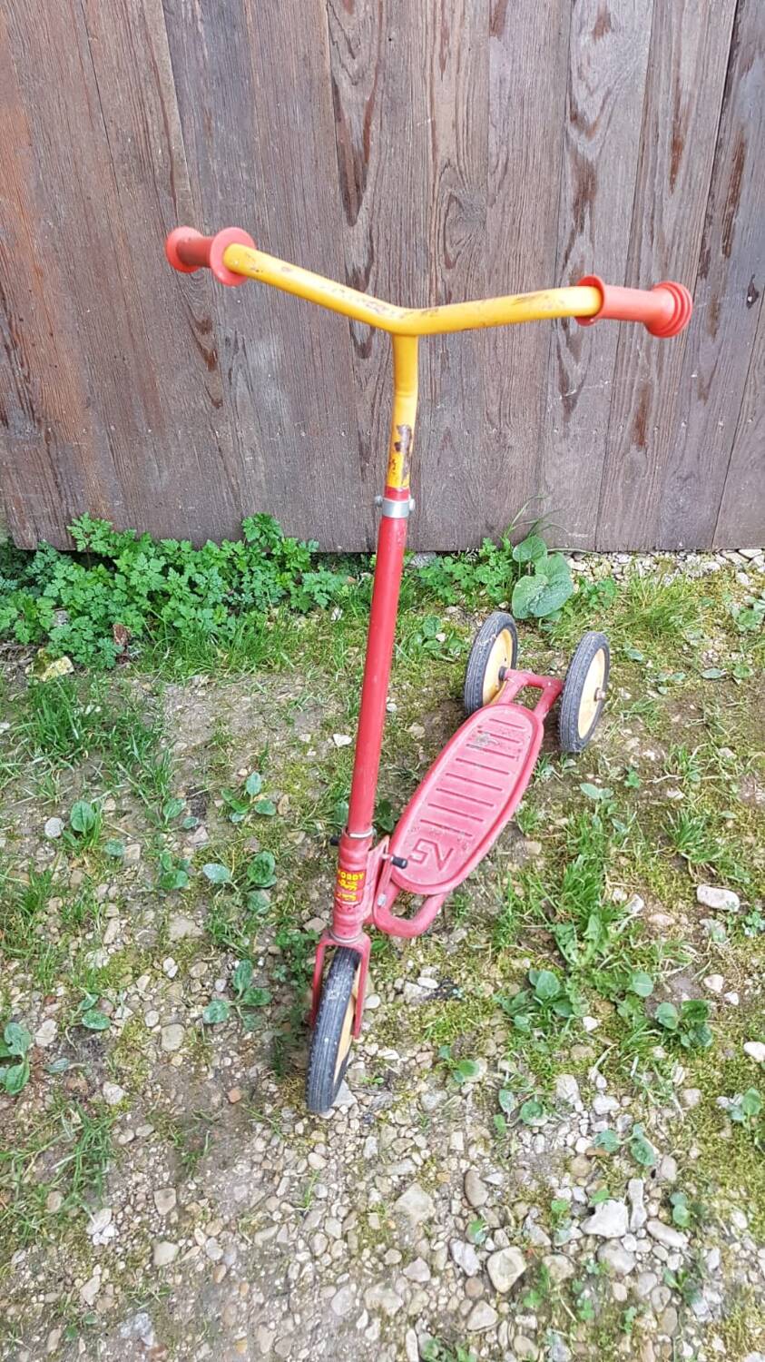 Old nordy children's scooter red metal 1970s vintage