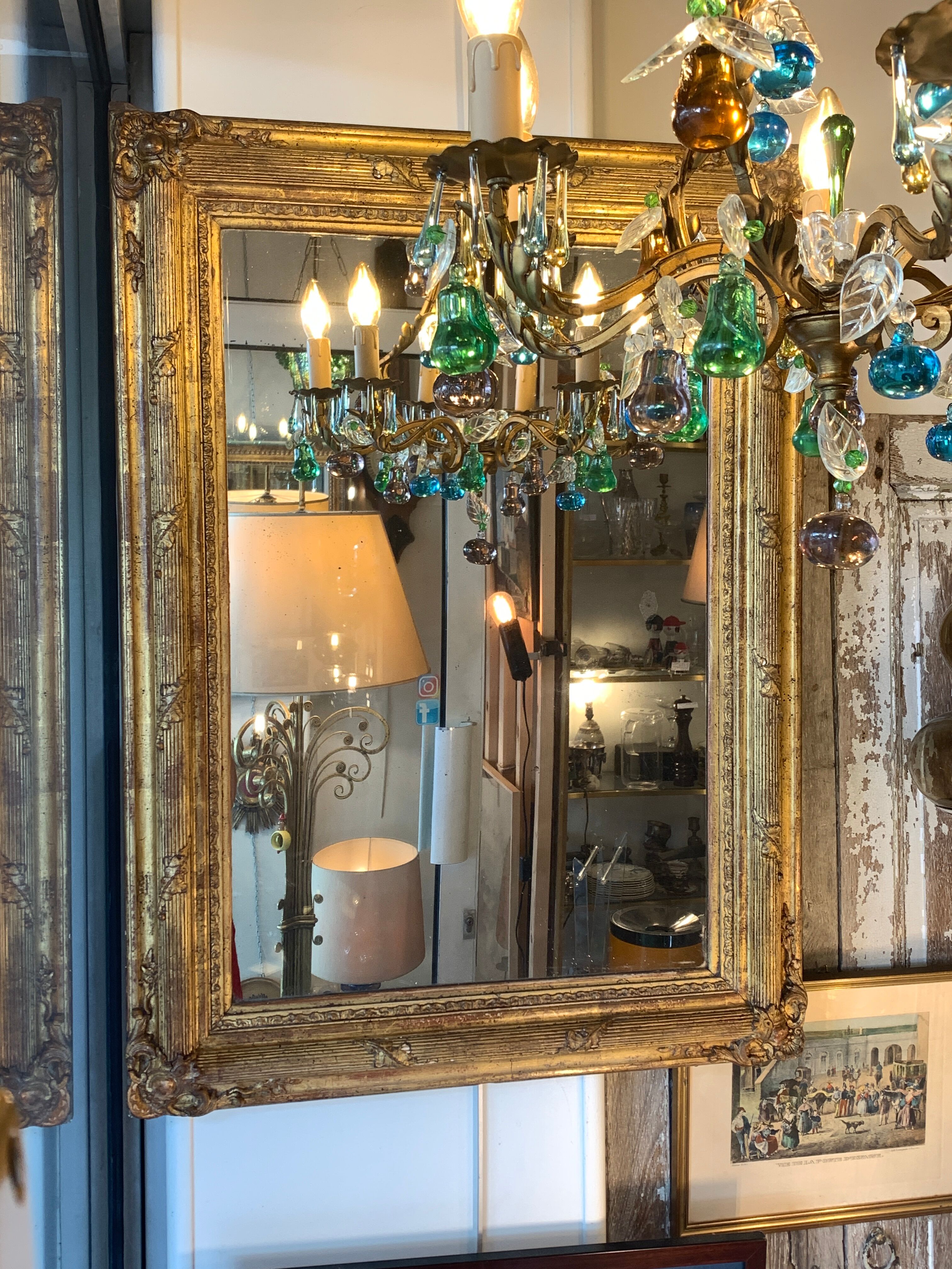 Old style mirror Restoration in gilded stucco wood, 80 x 59 cm