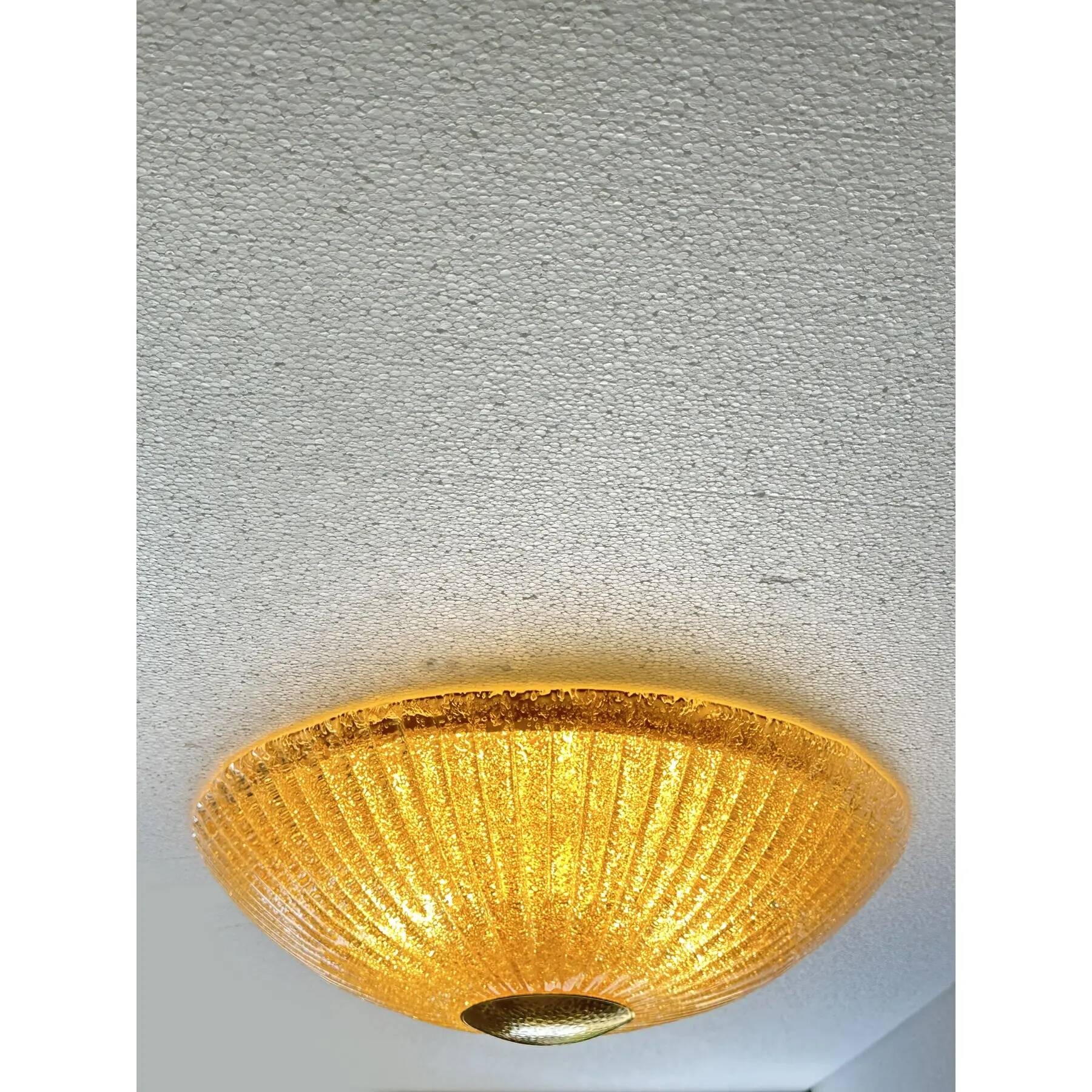 Venetian Lens Amber “Graniglia” Murano Glass Flush Mount