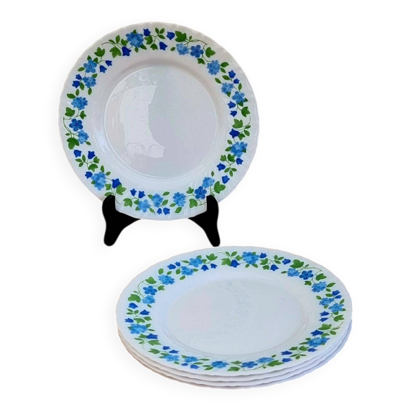 Lot de 5 assiettes à dessert vintage fleurs bleues années 70