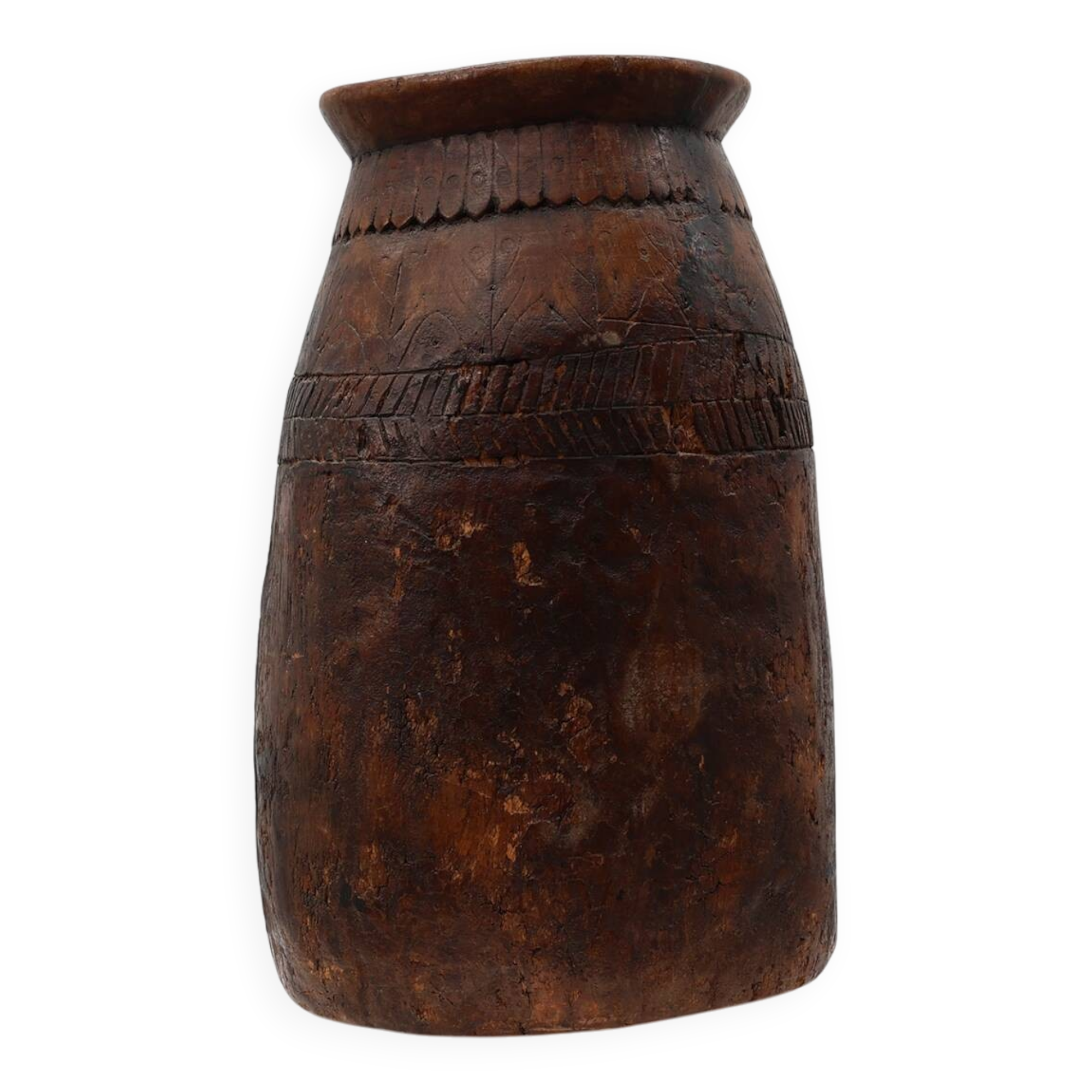 Rare Rustic wabi sabi style vase in solid wood, France 1800s