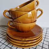 Set of 4 caramel enamel cups and bowls