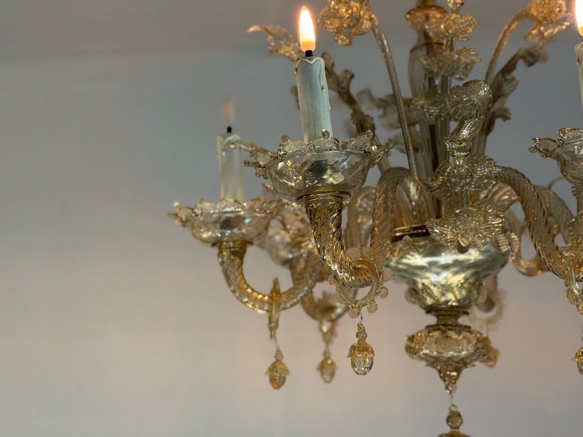 Venetian glass chandelier from Murano, green, circa 1920.