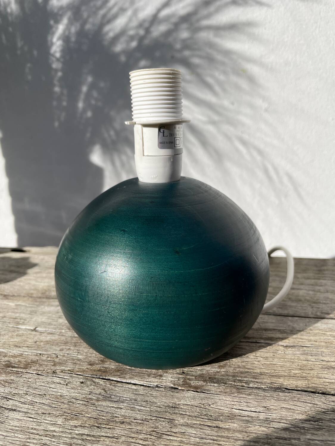 Wooden lamp base, ball-shaped, painted dark green, 1980
