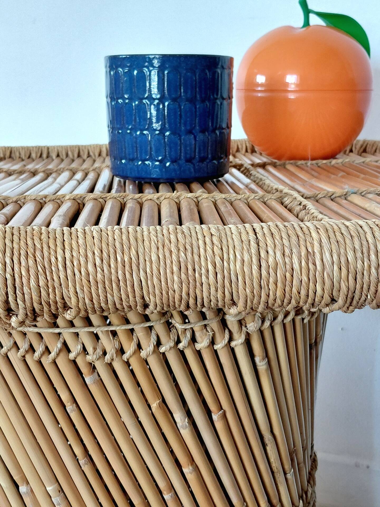 Vintage coffee table with braided cord in Audoux Minet bamboo style/1970s