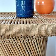 Vintage coffee table with woven rope in bamboo style Audoux Minet/1970s