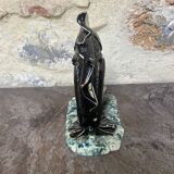Sculpture poisson vintage céramique barbotine noir ancien art déco XXème