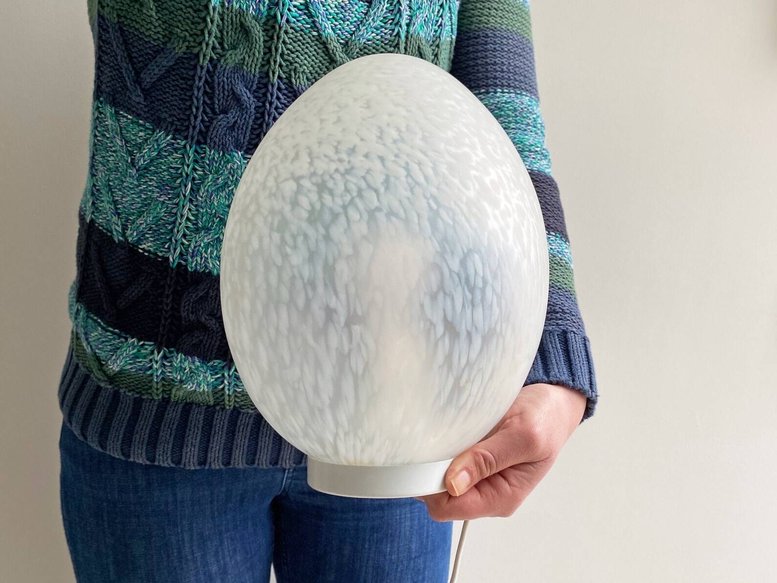 Large vintage glass egg table lamp - Domec