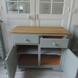 Compact sideboard with 2 drawers, 2 doors re-enchanted in grey-green.