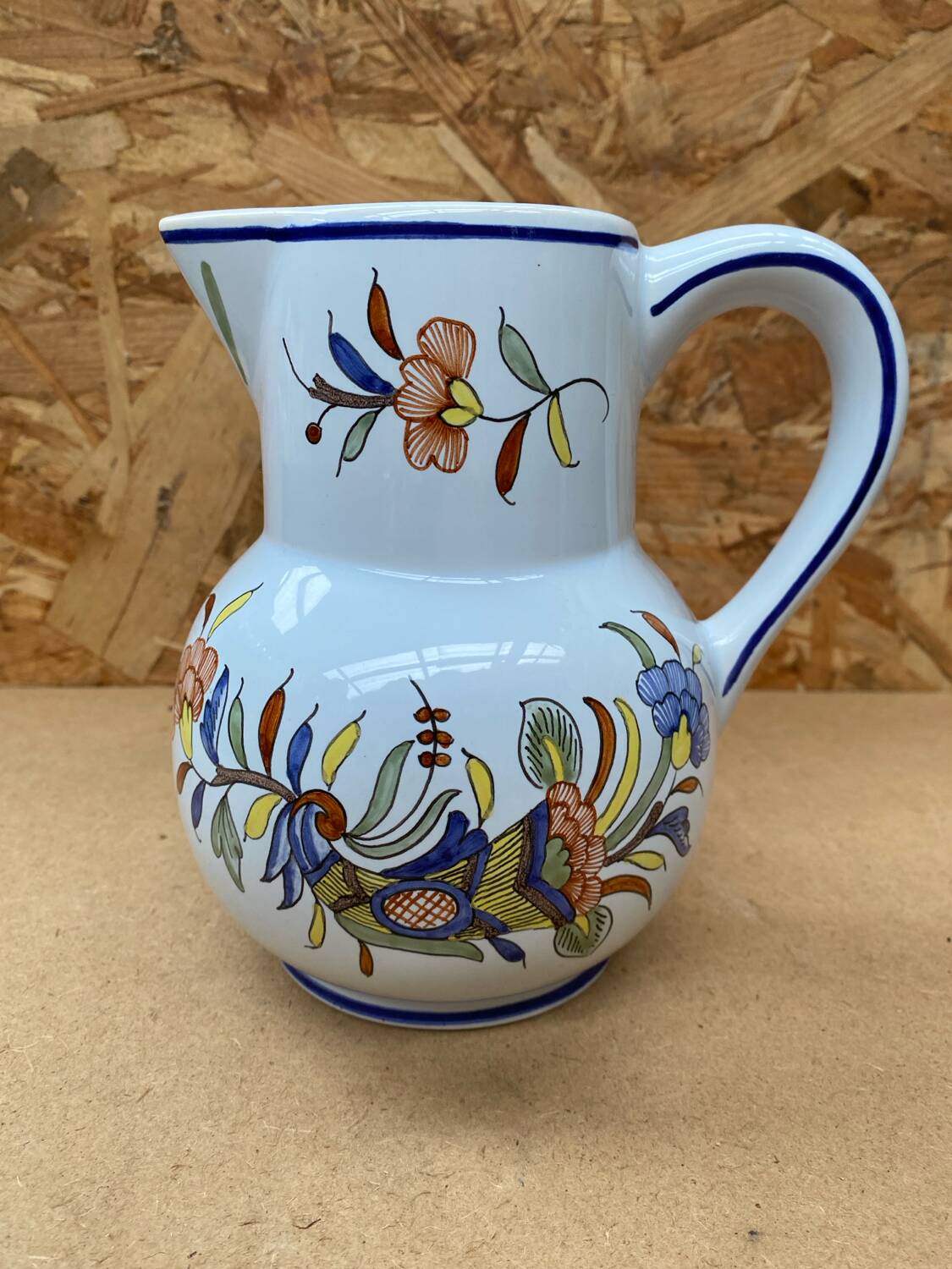 Old pitcher decor rouen geo martel white ceramic vintage flower decor #b644